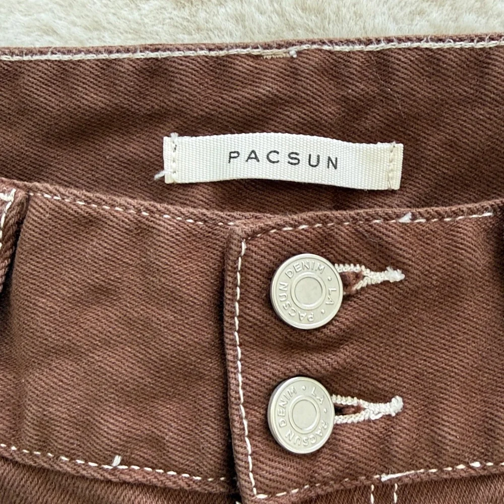 PacSun Stretch Low Rise Bootcut Brown Jeans with Contrasting Stitch - Size 25